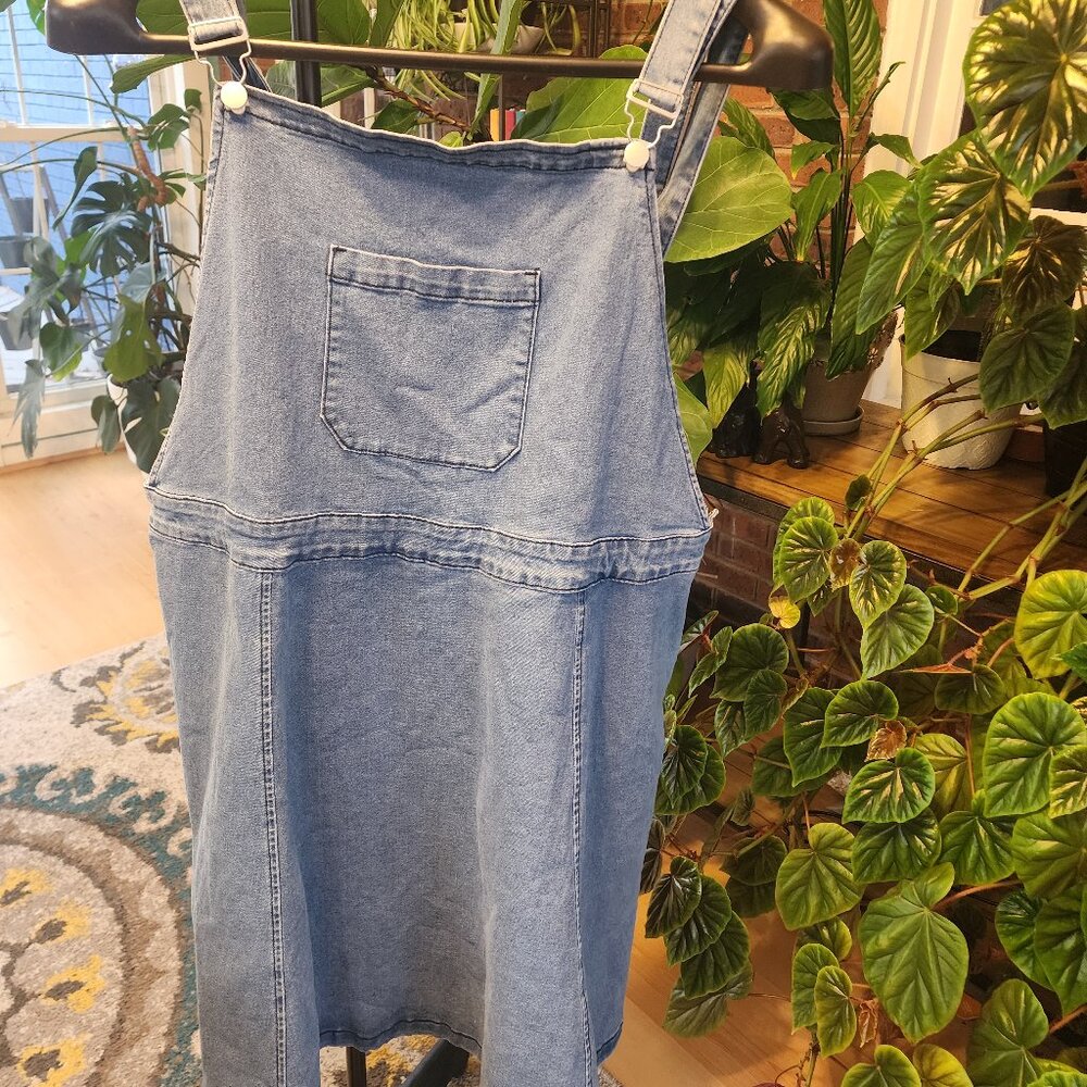 Blue denim overall dress